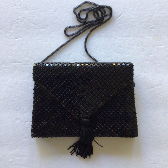 VINTAGE STAR BAGS BLACK METAL MESH EVENING BAG - Picture 1 of 8